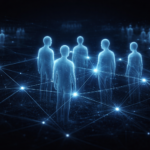 Concept image of AI agents interacting in a simulated society