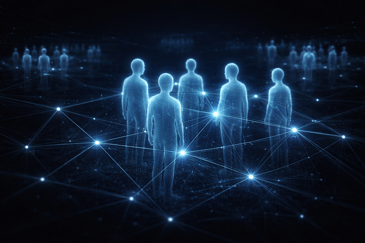 Concept image of AI agents interacting in a simulated society