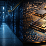 Data center server racks and AI chips illustrating AWS AI revenue disclosures and custom silicon strategy.