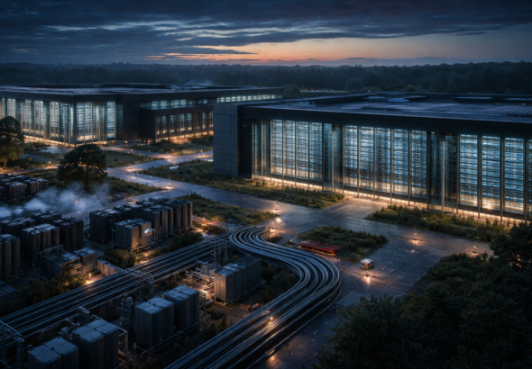 Data center racks and power infrastructure illustrating large-scale AI inference capacity procurement.