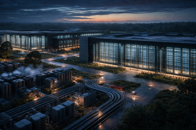 Data center racks and power infrastructure illustrating large-scale AI inference capacity procurement.