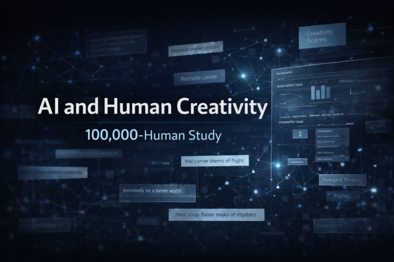 Editorial cover image about AI and human creativity in a 100,000-human study
