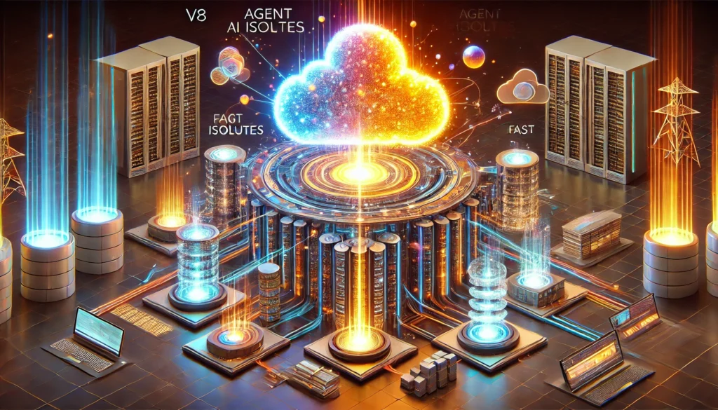 Futuristic illustration of Cloudflare and OpenAI showing agentic AI infrastructure, sandboxed environments, edge cloud computing, and autonomous AI agents.