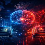 Editorial illustration of DeepSeek V4 running on Huawei AI chips instead of Nvidia hardware