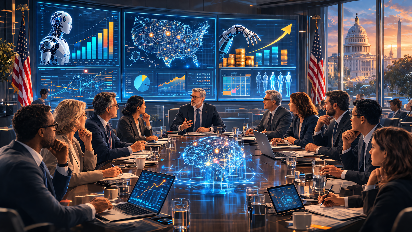 OpenAI calls for robot taxes, a public wealth fund, and a 4-day workweek in this Washington AI policy summit illustration