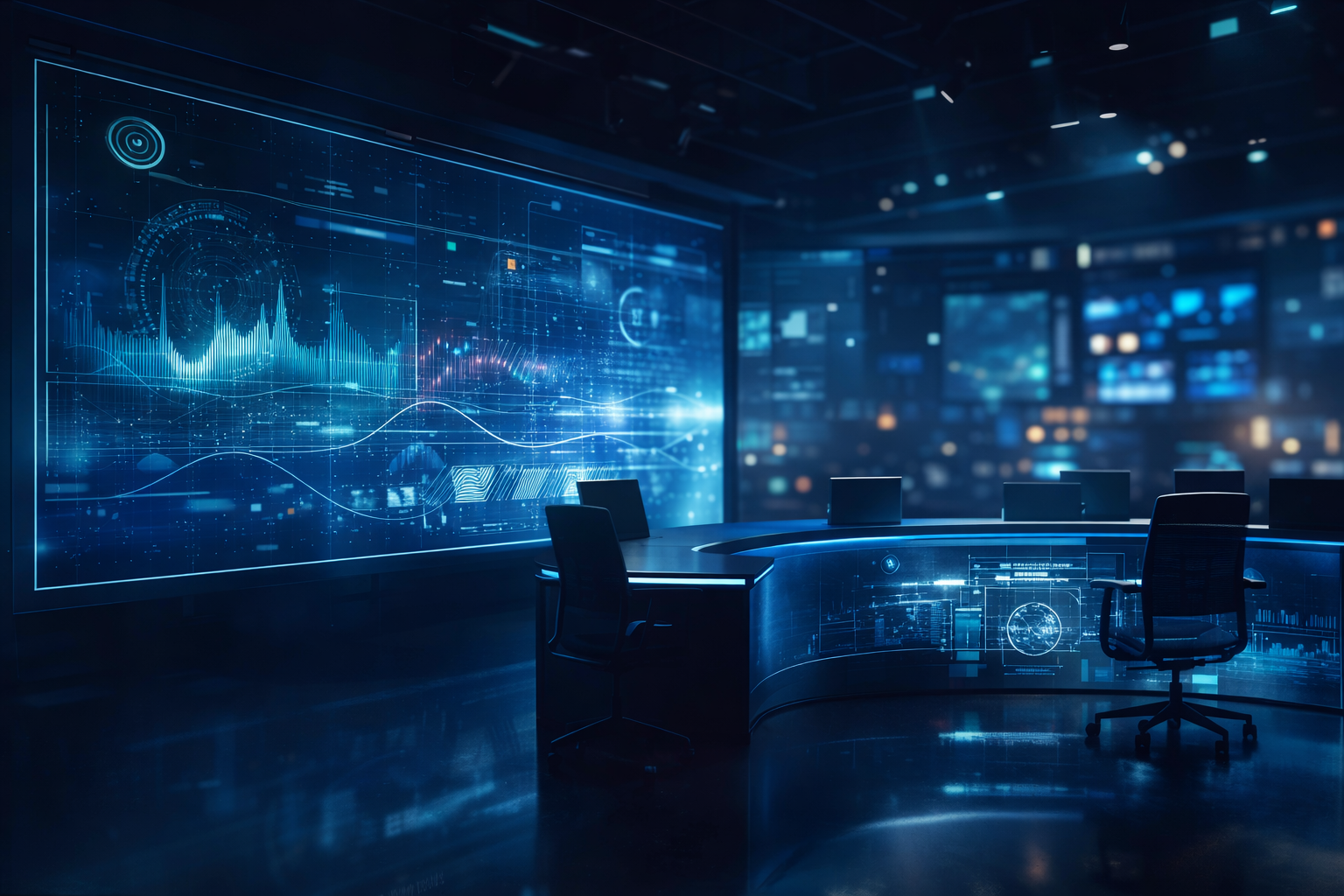 Editorial illustration of a futuristic tech media studio representing OpenAI's acquisition of TBPN