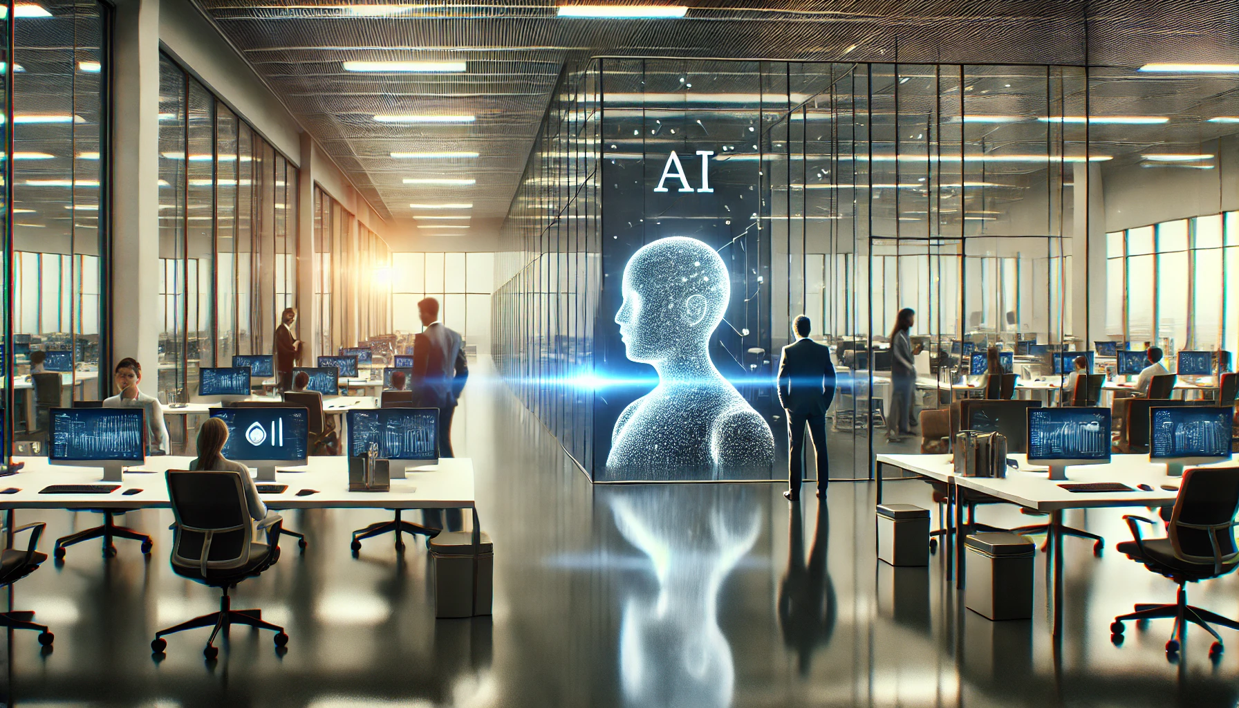 AI-driven layoffs at Snap as employees leave a modern office after Evan Spiegel linked workforce cuts to artificial intelligence writing most new company code